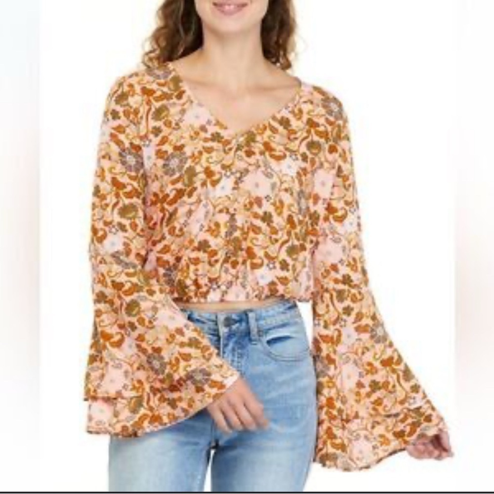 Gypsies & Moondust floral bell sleeves bohemian top size L